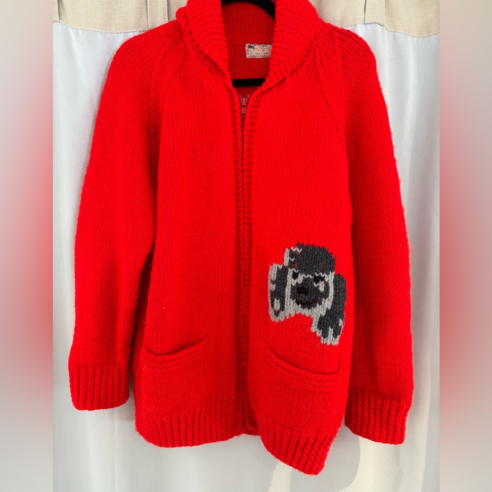 Vintage Hand knit cardigan with poodle design